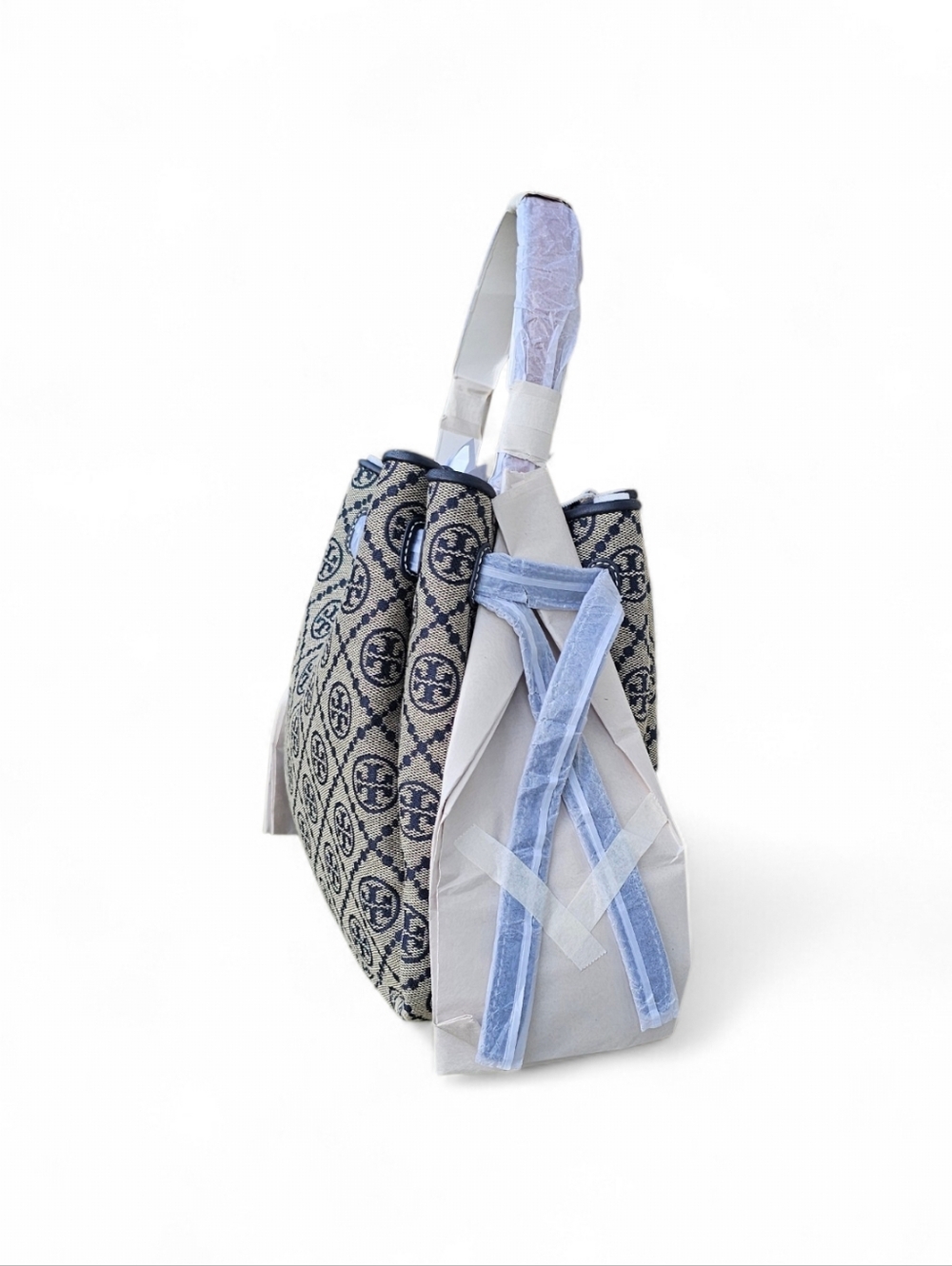 Tory Burch Navy and Cream Logo Jacquard Tote - Picture 3 of 5